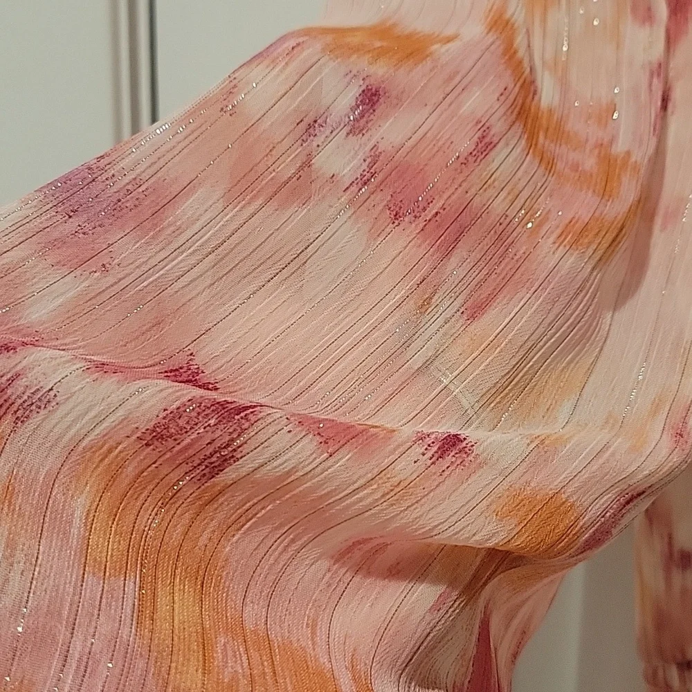 Aqua Pink and Orange Ruffled Tiered Long Sleeve Dress - Picture 10 of 10
